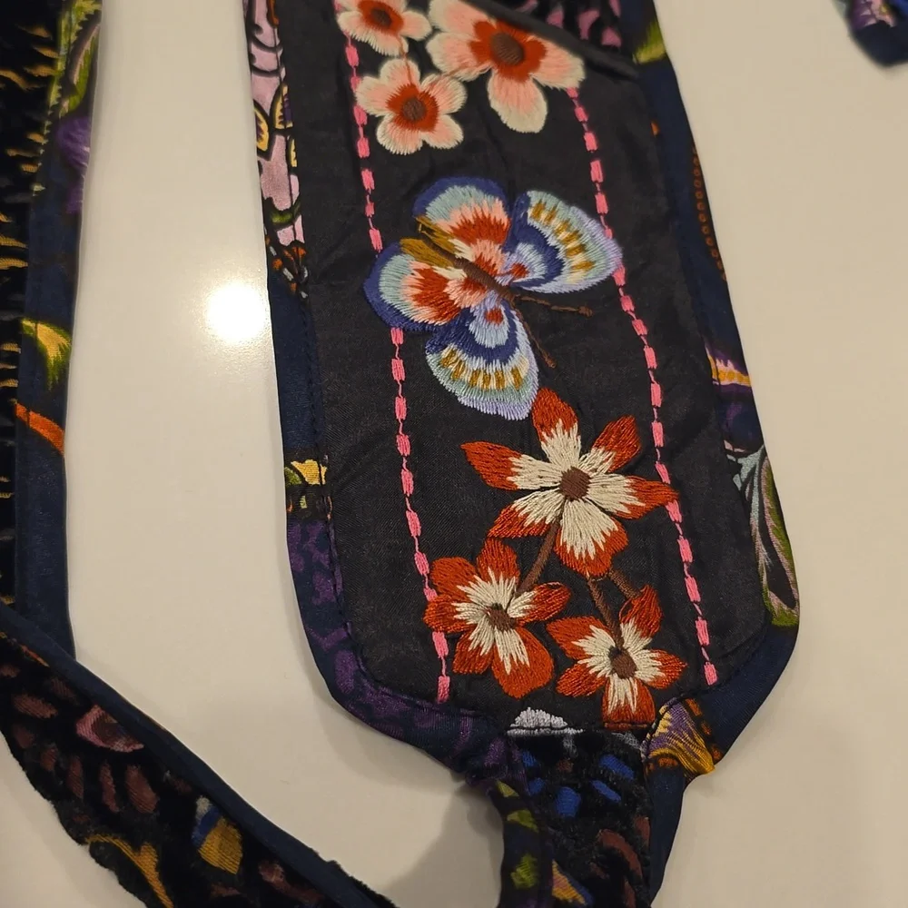 Johnny Was Silk Soundbath Velvet Butterfly Flower Tie Belt Catherine Navah $118 - Picture 8 of 10